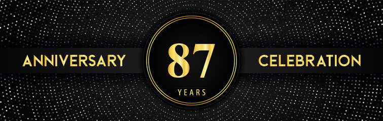 87 years anniversary celebration with circle frame and dotted line isolated on black background. Premium design for birthday party, graduation, weddings, ceremony, greetings card, anniversary logo.