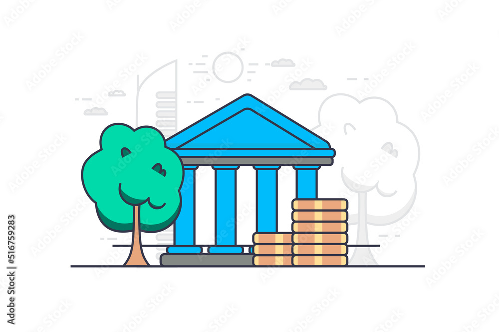 Poster banking concept in flat outline design. economy and financial transactions. vector illustration with