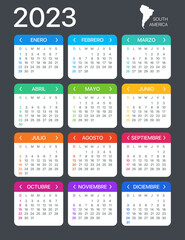 2023 Calendar - vector illustration - Spanish South Latin American Version