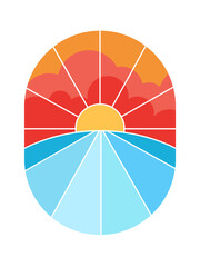 Sunset oval retro badge. Vector illustration