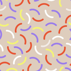 Soft Curve Stroke Memphis Vector Seamless Pattern