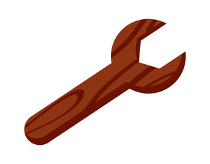 Wooden children toy wrench icon. Vector illustration