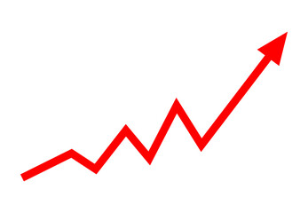 Growing business red arrow on white, Profit red arrow, Vector illustration.Business concept, growing chart. Concept of sales symbol icon with arrow moving up. Economic Arrow With Growing Trend.	