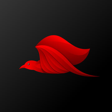 Abstract Red Gradient Flying Bird Logo Icon Isolated On Black Background