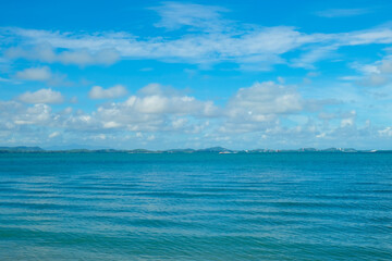 Fototapeta premium Turquoise sea background with blue sky fluffy cloud nature landscape