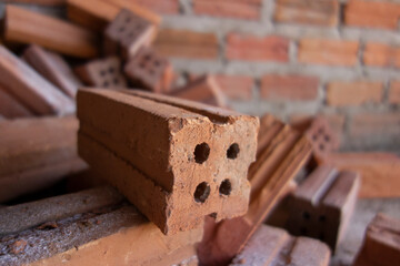 Material Construction. Brick wall of underconstructed.