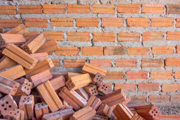 Material Construction. Brick wall of underconstructed.
