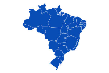 Fototapeta na wymiar Brazil Map blue Color on White Backgound