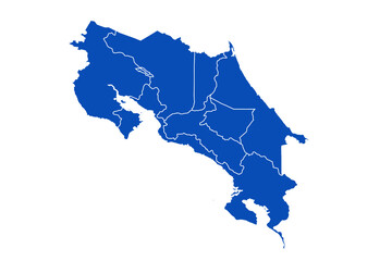 Costa Rica Map blue Color on White Backgound