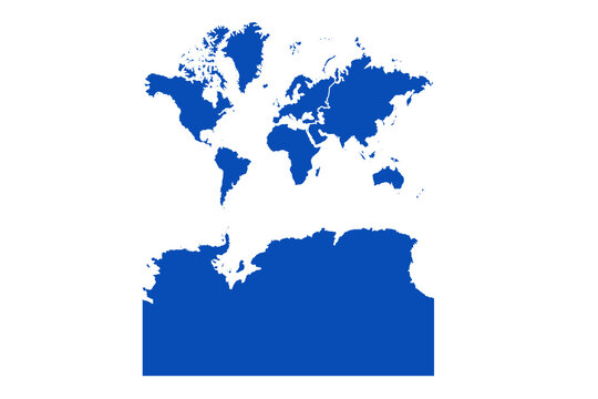 Continents With Antarctica Map. blue Color on White Backgound
