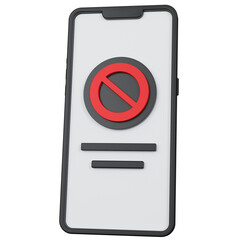 3d rendering black smartphone with the prohibition icon sign isolated