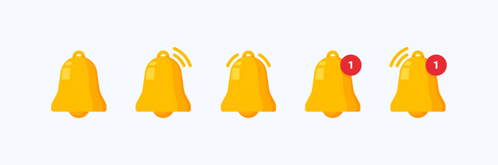 Set of yellow notification bell icons