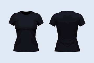 Woman round neck front and back black t-shirt