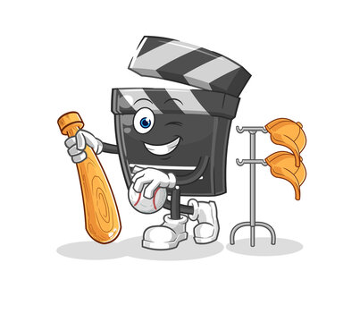clapboard playing baseball mascot. cartoon vector