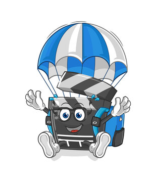 recommend clip art: clapboard skydiving character. cartoon mascot vector