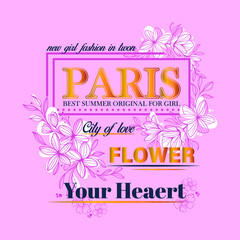 Paris .stylish t-shirt and apparel abstract design using flower ,symbol. Vector print, typography ,symbol and text
