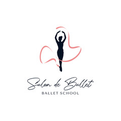 Ballerina with pink ribbon logo design template