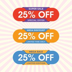 Super Sale banner template design, Special discount up to 25% off. Special offer discount template design.