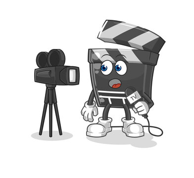 clapboard tv reporter cartoon. cartoon mascot vector