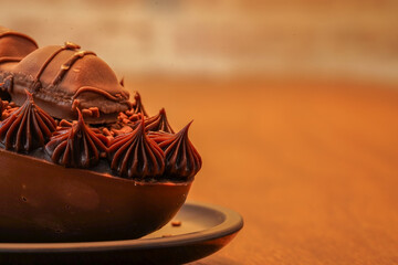 Close-up at delicious chocolate candy. Bakery gourmet product.