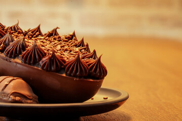 Close-up at delicious chocolate candy. Bakery gourmet product.