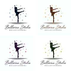 Set of ballet dance in the stars logo design template