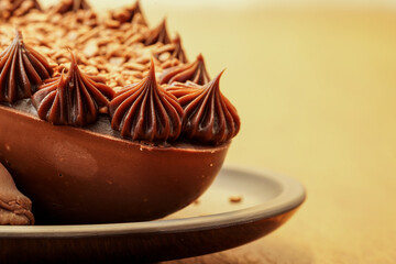 Close-up at delicious chocolate candy. Bakery gourmet product.