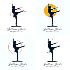 Collection of ballet studio logo design template