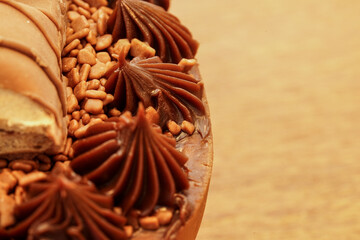 Close-up at delicious chocolate candy. Bakery gourmet product.