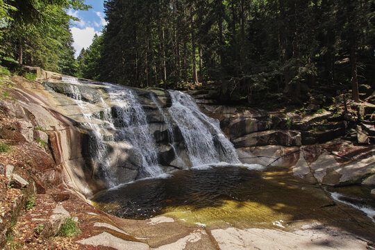 Waterfal called Mummelfall on a river Mummel in Giant Mountains, Harrachov, Czech Republic