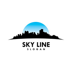Skyline silhouette with blue sky logo design template