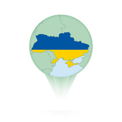 Ukraine map, stylish location icon with Ukraine map and flag.