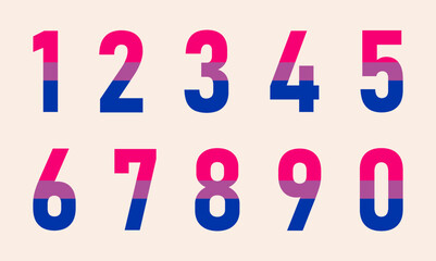 Numbers with Bisexual LGBTQ flag pattern. Vector Illustration perfect for your identity, transgender banner, gays and lesbians posters, bisexual design, etc.