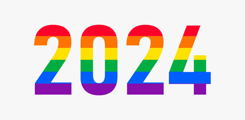 Happy New Year 2024. LGBTQ 2024 pride month with rainbow colors. Vector symbol of pride month support