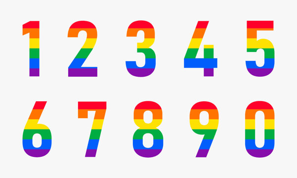 Numbers with Pride LGBTQ flag pattern. Vector Illustration perfect for your rainbow identity, transgender banner, gays and lesbians posters, bisexual design, etc.