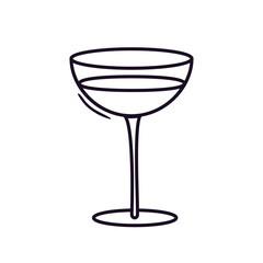 Outline icon of champagne glass with beverage. Birthday party, anniversary, christmas, new year, wedding cheers. Hand drawn doodle illustration. Lineair sketch element