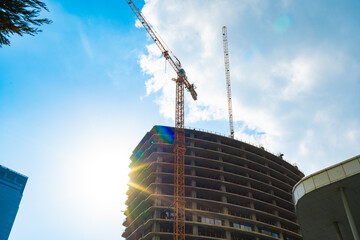 Building construction site against blue sky in Istanbul.