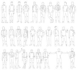 men set sketch on white background isolated, vector