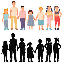 kids holding hands in flat style, isolated, vector