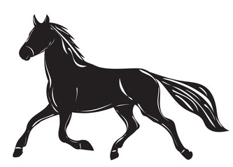 running horse black silhouette isolated, vector