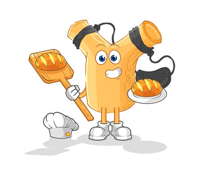 recommend clip art: slingshot baker with bread. cartoon mascot vector