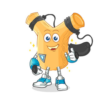 recommend clip art: slingshot robot character. cartoon mascot vector
