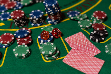 Black Jack casino table with cards and chips