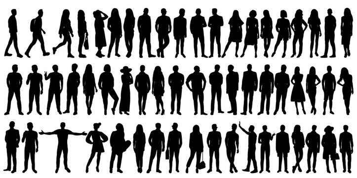 people collection silhouette isolated, vector