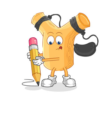 recommend clip art: slingshot write with pencil. cartoon mascot vector