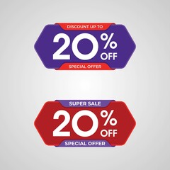 Super Sale banner template design, Special discount up to 20% off. Special offer discount template design.