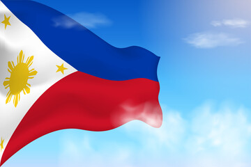 Philippines flag in the clouds. Vector flag waving in the sky. National day realistic flag illustration. Blue sky vector.