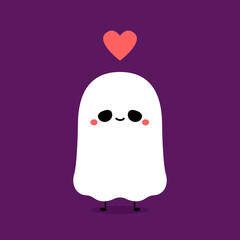 Happy halloween party greeting card with cute ghost. Holidays cartoon character. Cute spooky ghosts.