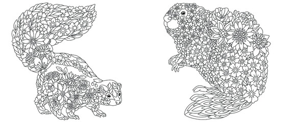 Skunk and beaver coloring pages © Sybirko