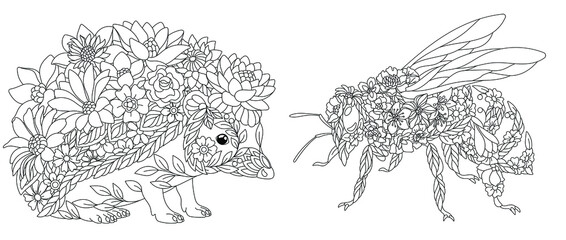 Hedgehog and honey bee coloring pages